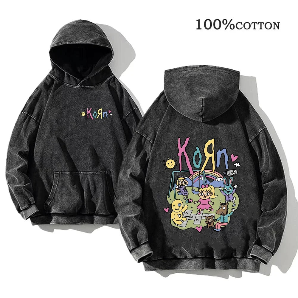 World Tour Hoodies Vintage Washed Men's Sweatshirts Cotton Hip Hop Streetwear Hooded Pullover Loose Y2K Tops